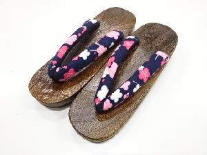 未使用品　花模様鼻緒　桐下駄(24センチ)